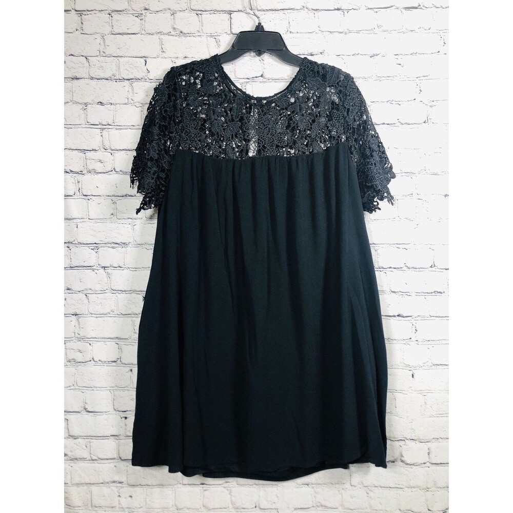 Lane Bryant Women‎ Crochet Lace Yoke Plus Size Shift Dress Black 20